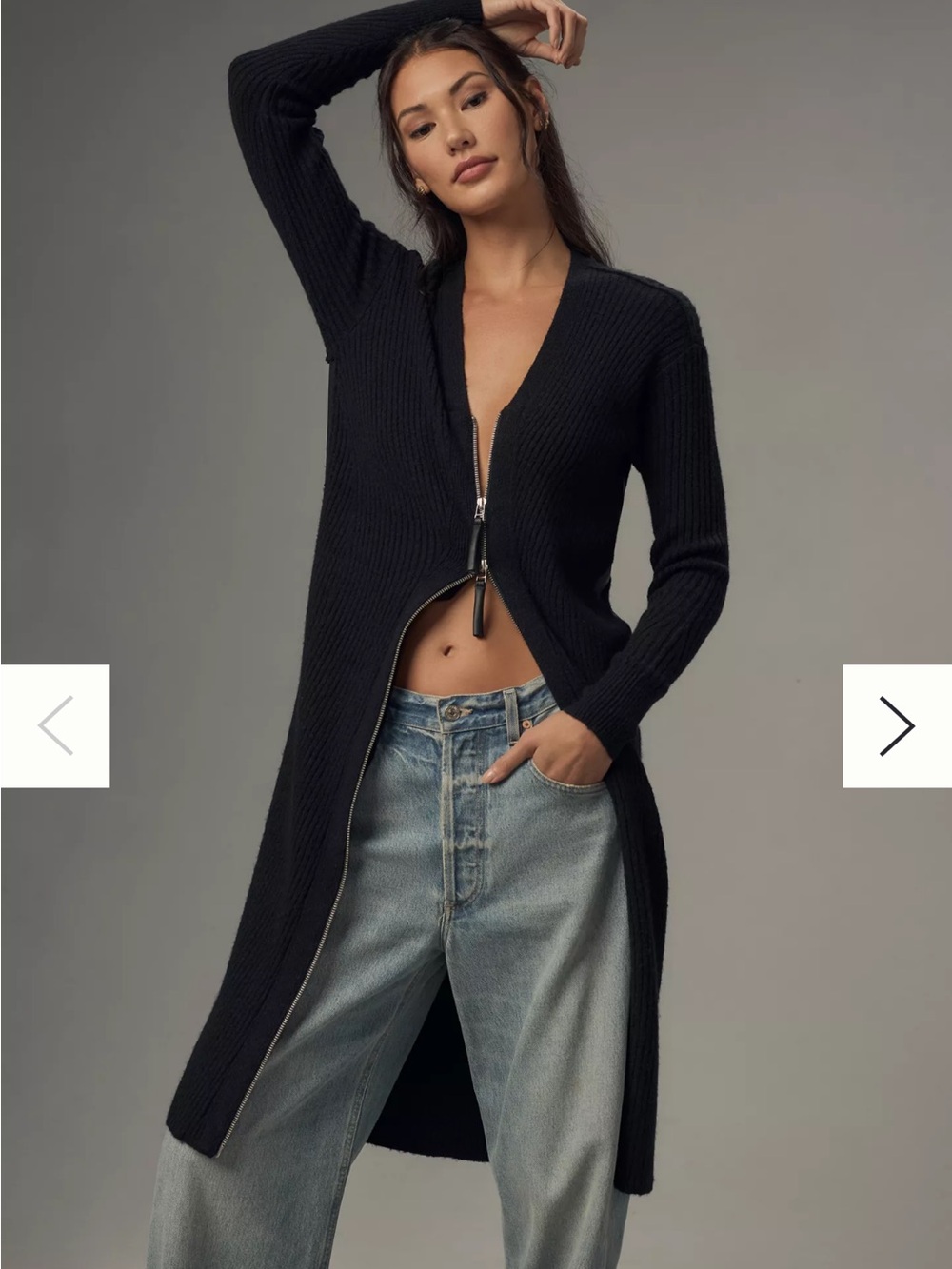 Pilcro Anthropologie Black Faux Leather-Trimmed Duster Cardigan Sweater XL